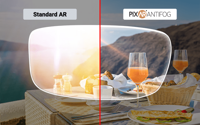 Standard AR versus PIXAR ANTIFOG Max UV protection