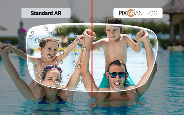 Standard AR versus PIXAR ANTIFOG Water repellant